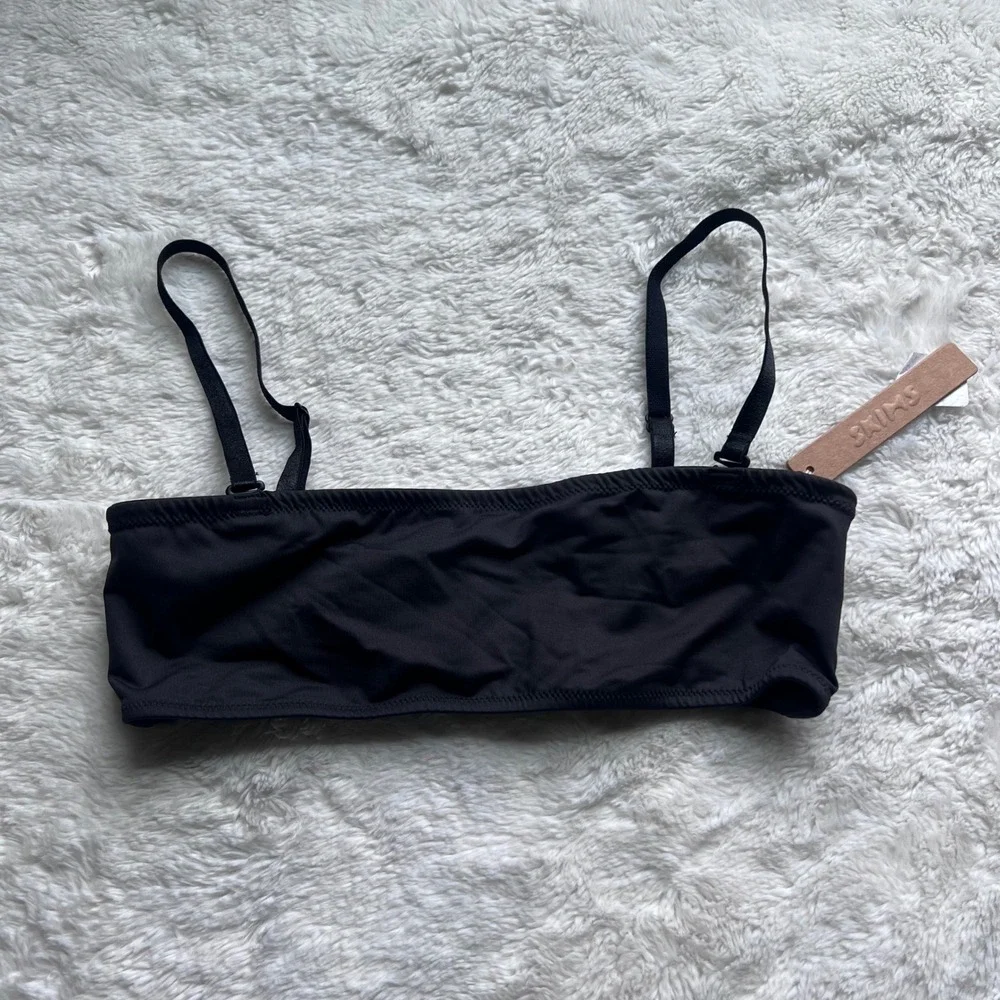 SKIMS Signature Swim Micro Bandeau Bikini Top Onyx Black Size XS BT-BAN-10067W